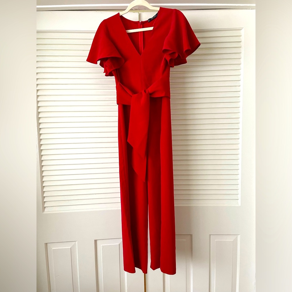 Red Zara short sleeve jumpsuit